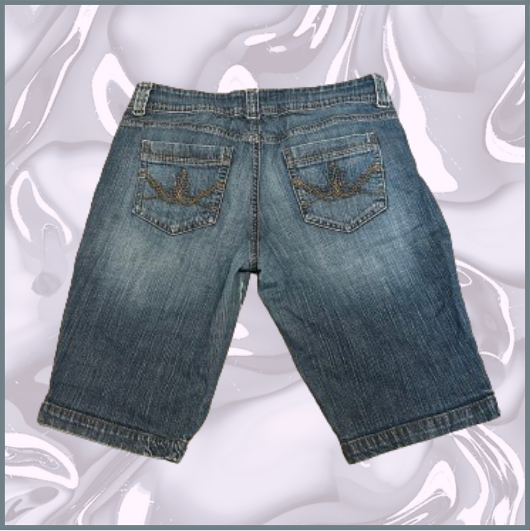 dark wash denim blue jean shorts