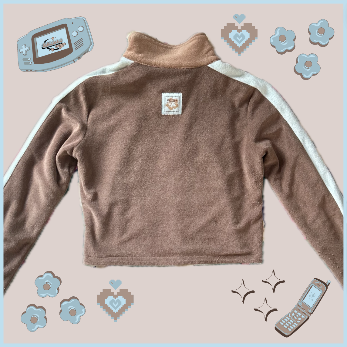 "named collective" embroidered reversible light blue/brown sweater