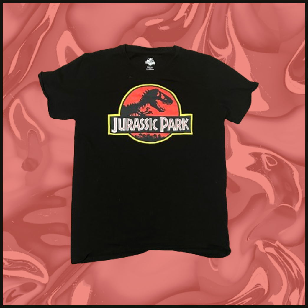 black "jurassic park" graphic tee