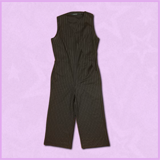 ralph lauren black/white striped v-neck jumpsuit