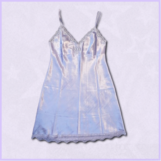 light purple slip dress with lace design