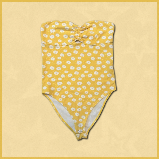 light yellow floral sleeveless bodysuit top