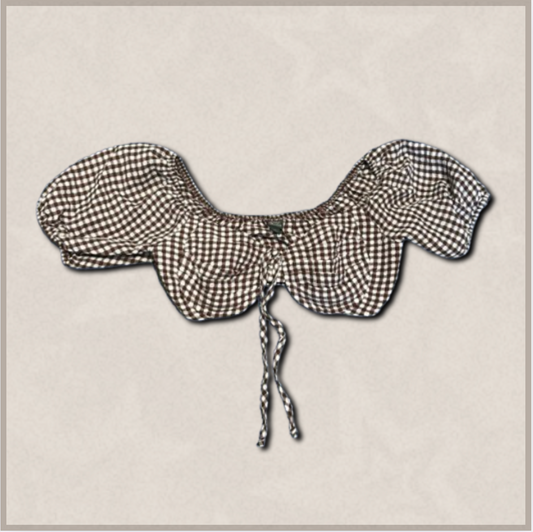 white/brown gingham patterned crop top