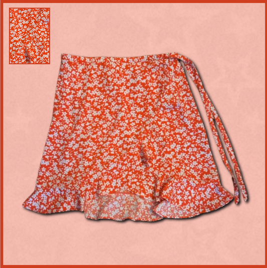 orange + white floral flowy skirt