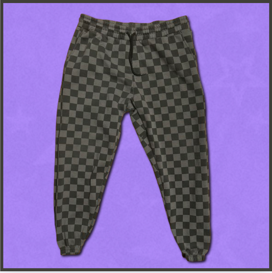 dark/light gray checkered joggers
