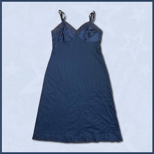 dark navy lace slip dress