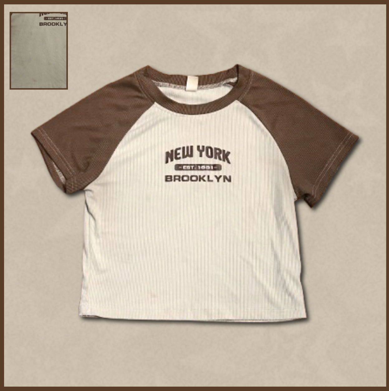 off-white + brown "new york" top