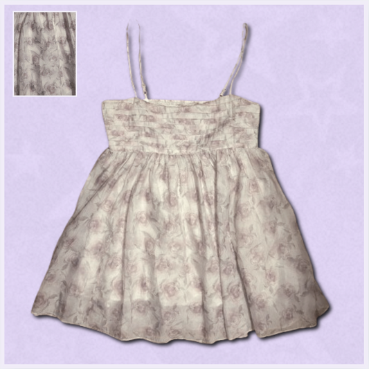 white + purple floral shorter dress