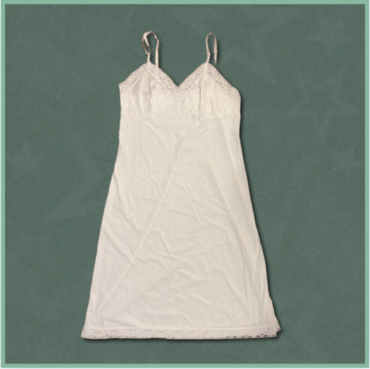 white slip dress with lace trim