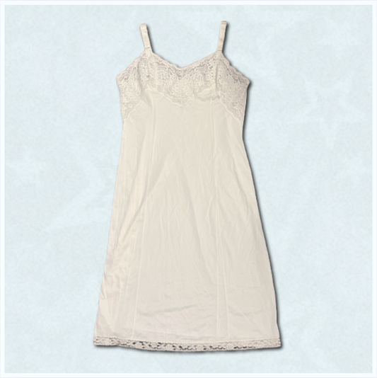 white slip dress with larger lace trim
