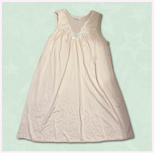 pale pink slip dress with white/blue/green trim design