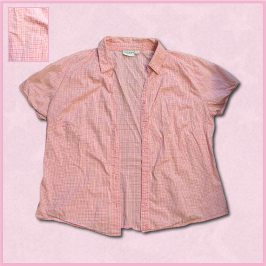 pink plaid button-up shirt