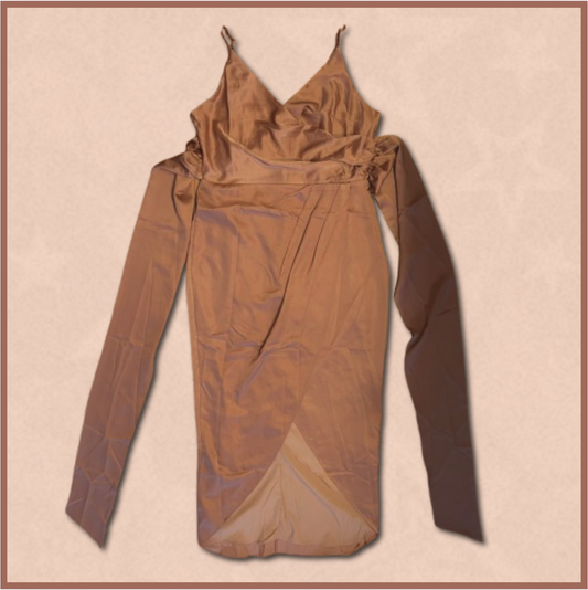 longer tie-up brown formal dress