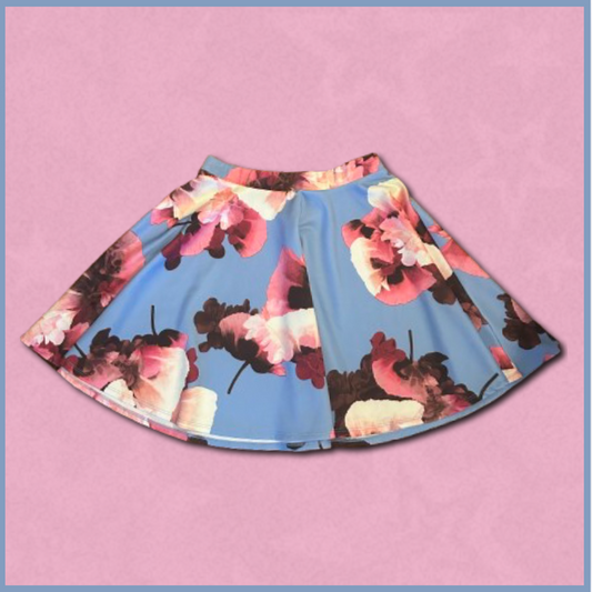 blue + pink floral skirt
