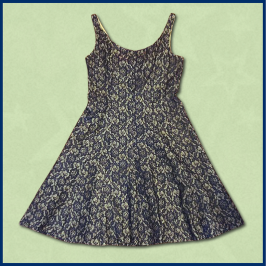 green + dark navy floral dress