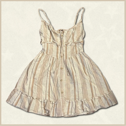 beige striped button-up shorter dress