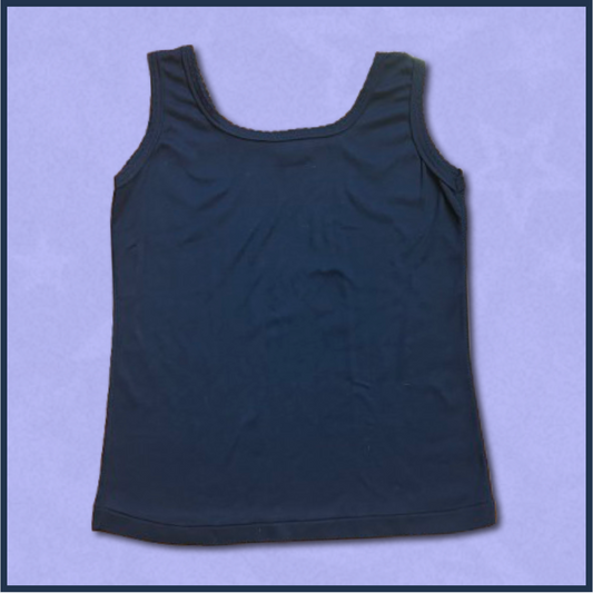 navy blue looser-fitting tank top