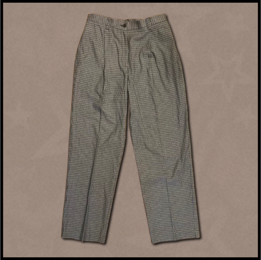 black + brown/blue patterned business pants