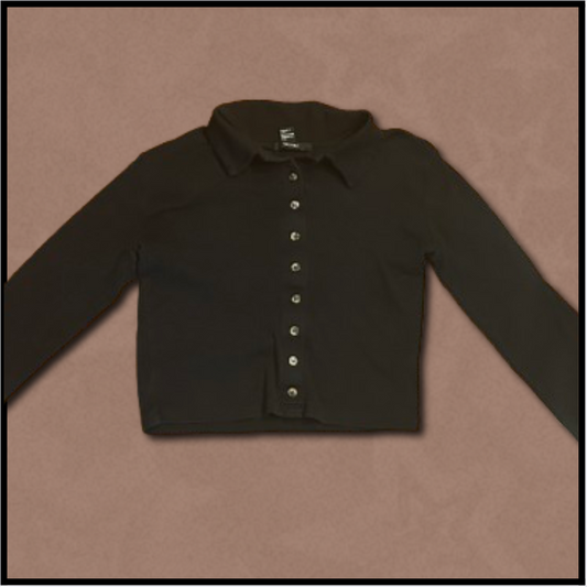 black long-sleeved collared shirt