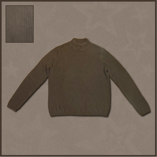 brown patterned turtle-neck sweater