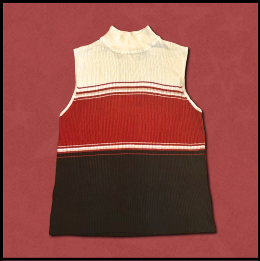 black/red/white turtle-neck sweater vest