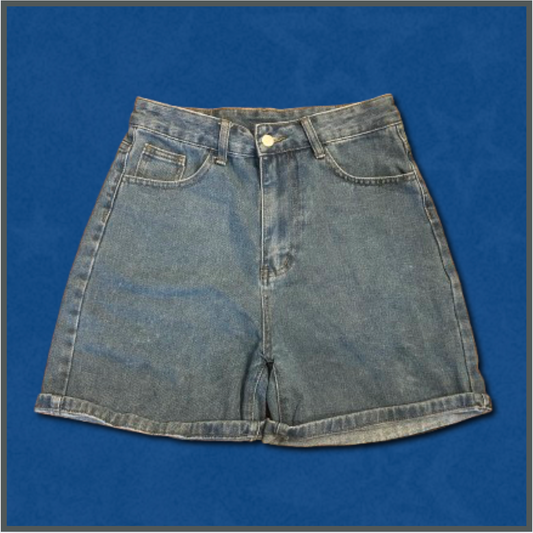 medium-wash jean shorts