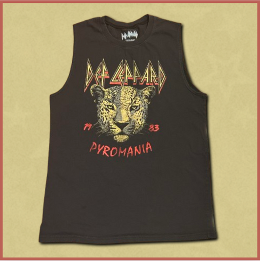 black + yellow/red "def leppard" sleeveless tee