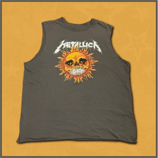 gray + orange/white "metallica" sleeveless tee