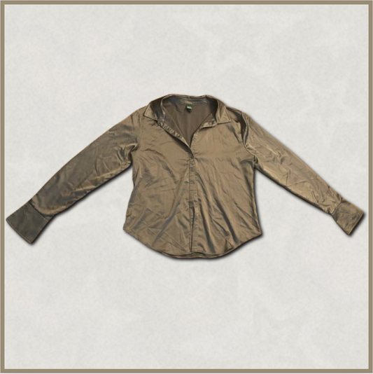 brownish green silky long-sleeve top