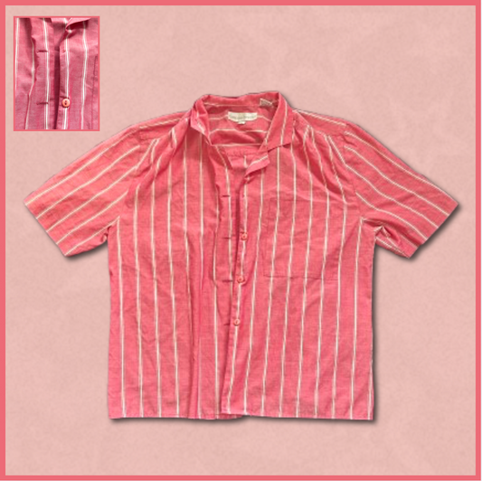 darker pink + white striped button-up top