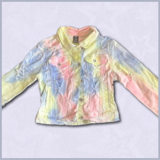 tie-dye distressed jean-textured jacket