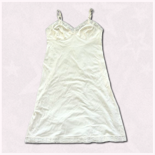 white slip dress with lace trim