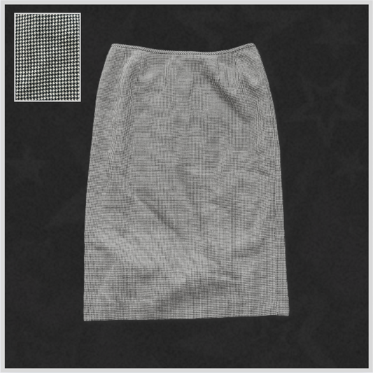 black + white patterned midi pencil skirt