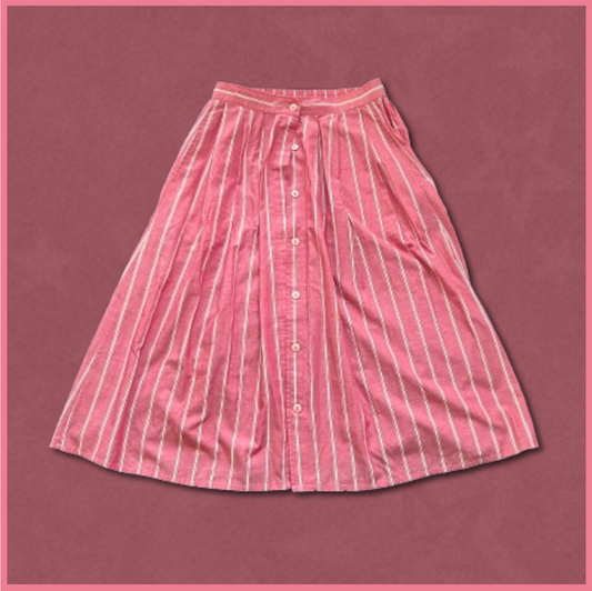 darker pink skirt with white stripes and button design