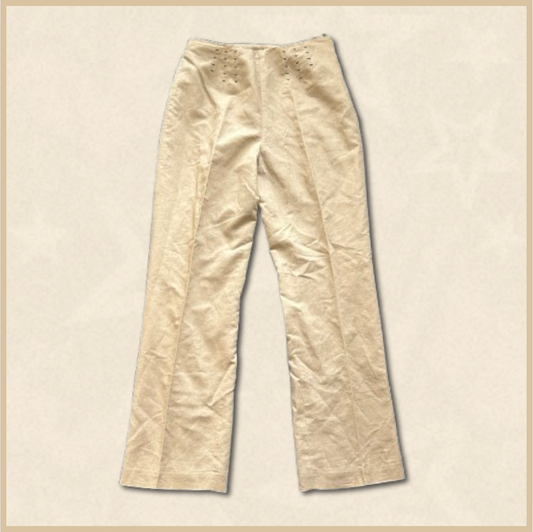 beige business pants with black sewn design