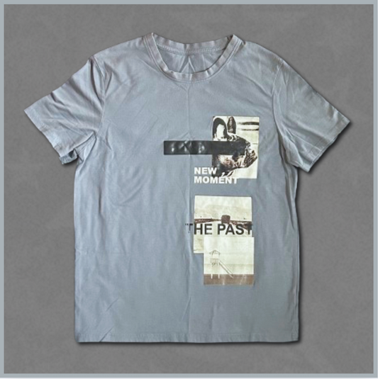 blue + black/white graphic tee