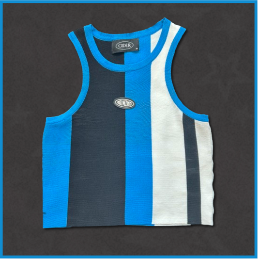 blue/black/white "cider" cropped tank