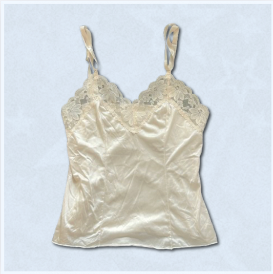 off-white night cami with lace trim