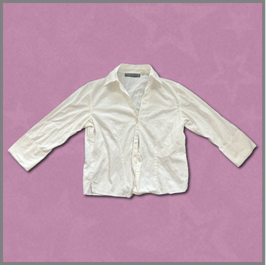 white button-up long-sleeve top