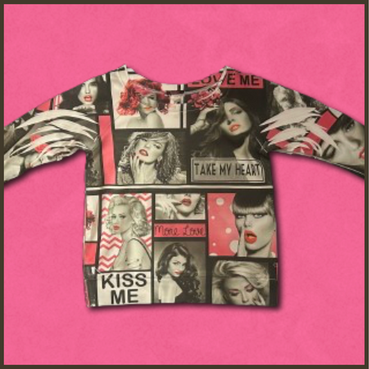 black/pink/white graphic shirt with rhinestone design