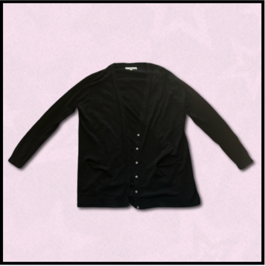 plain black longer button-up cardigan