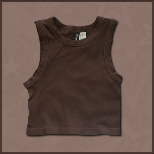 brown ribbed cropped tank