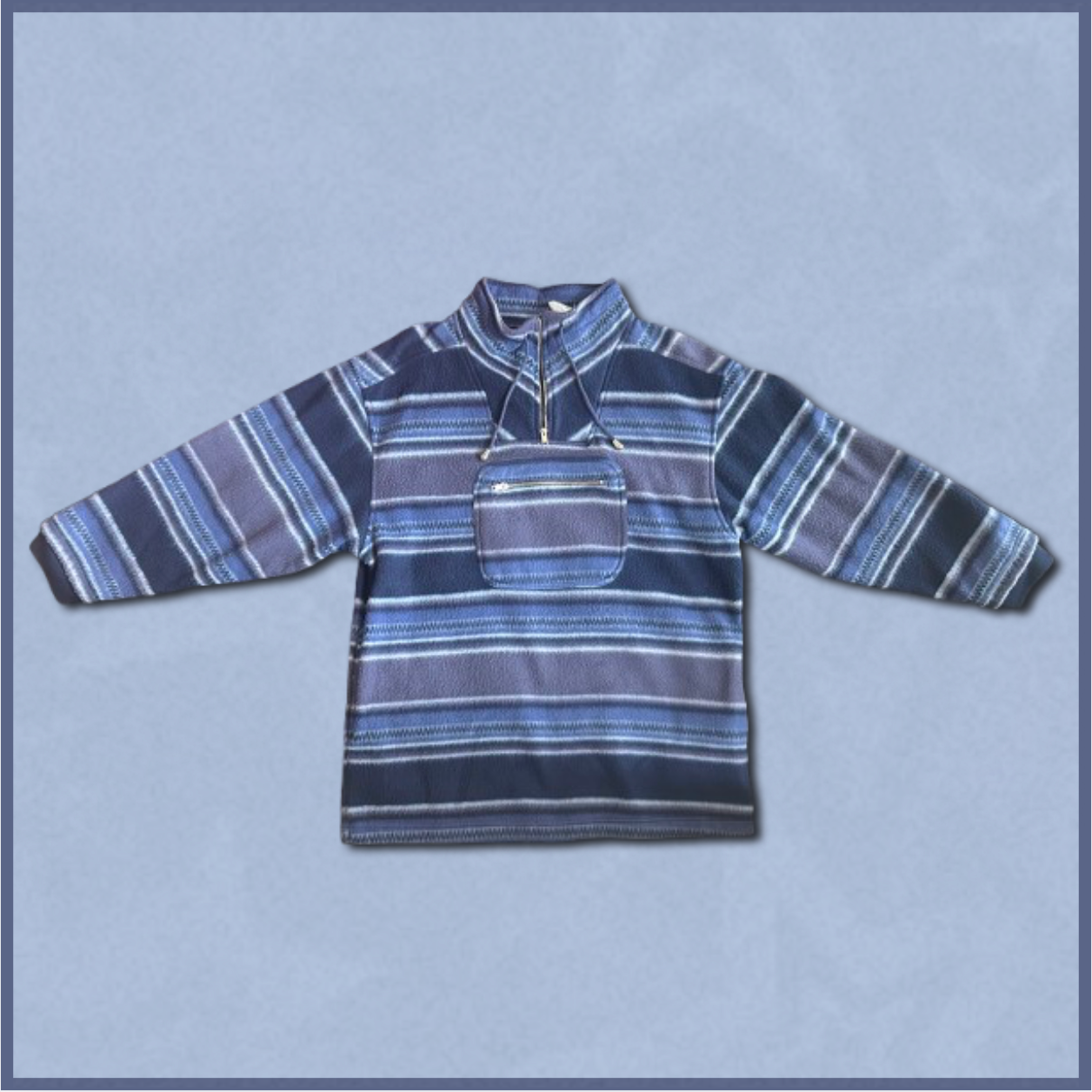 blue striped quarter-zip sweater