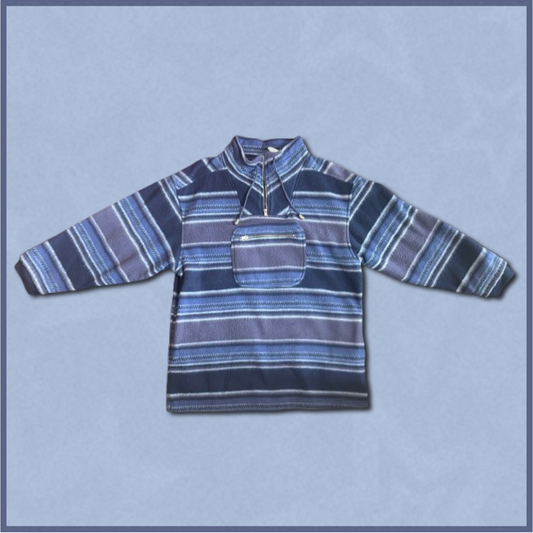 blue striped quarter-zip sweater