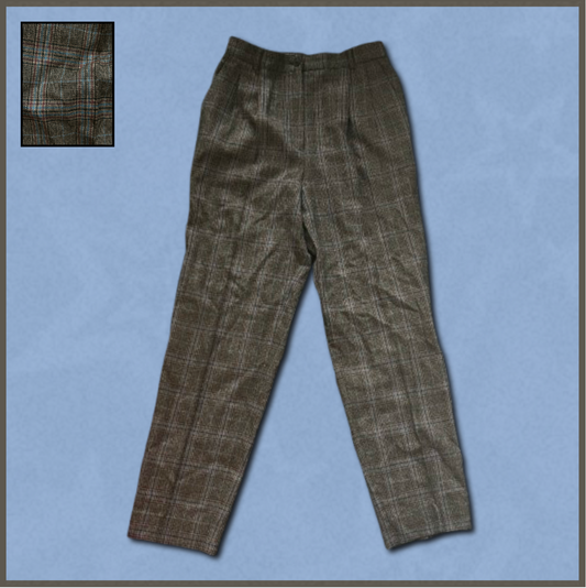 brown + red/blue patterned formal pants