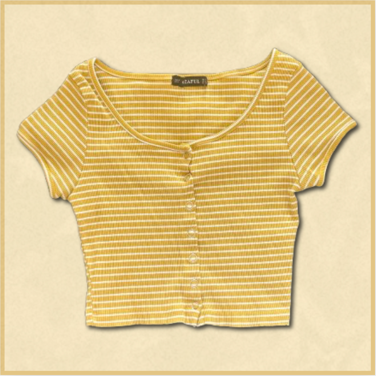 yellow + white striped button-up cropped top