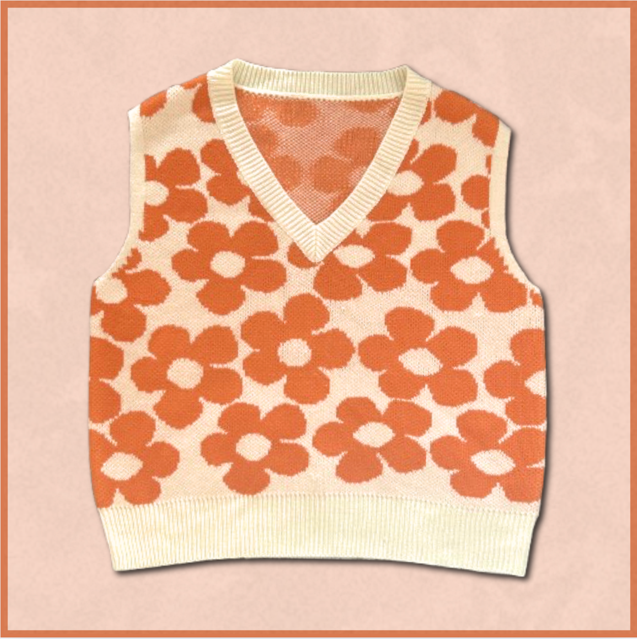 orange + off-white floral sweater vest