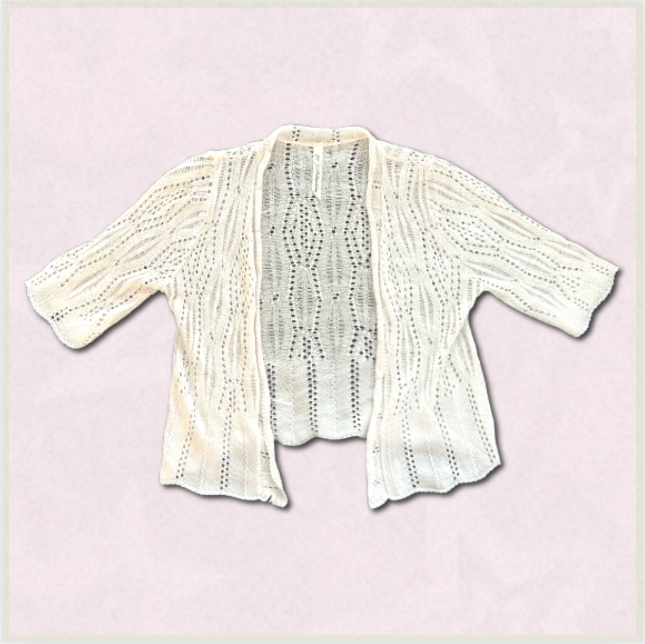 white patterned cardigan