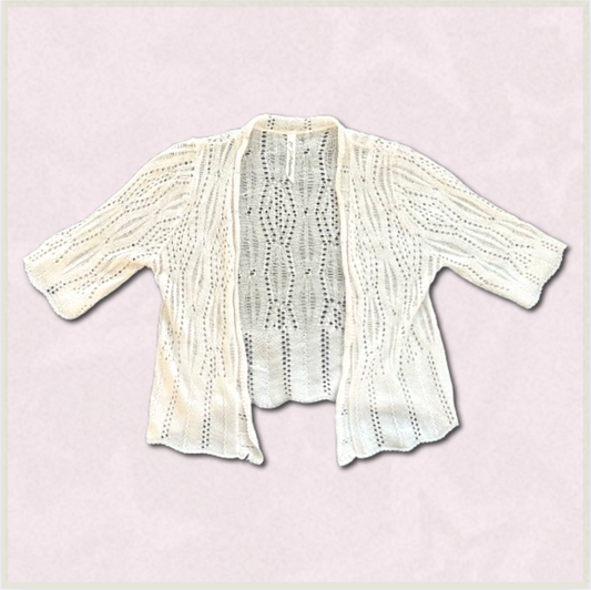 white patterned cardigan