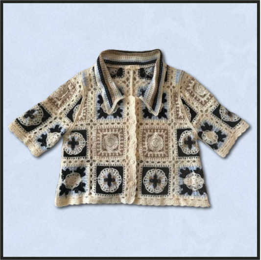 off-white + black/brown/blue collared top